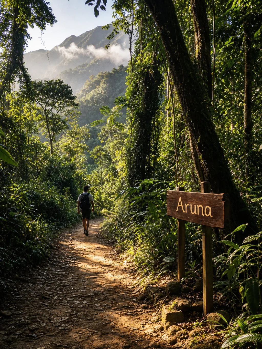 Misty green canopy of a Costa Rican cloud forest trail